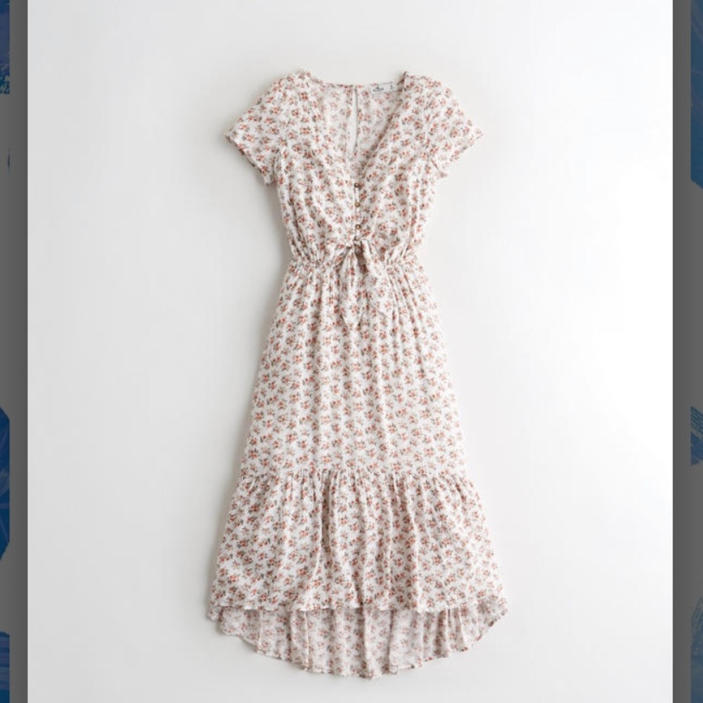 HOLLISTER - Cap-Sleeve Ruffle-Hem Midi Dress